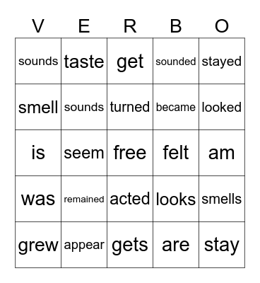 Linking Verb Bingo Card