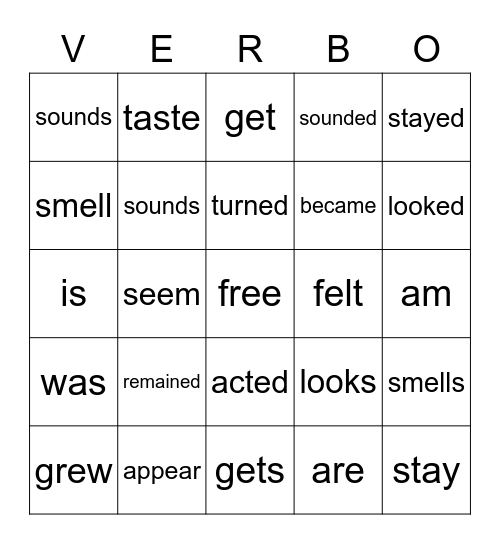 Linking Verb Bingo Card