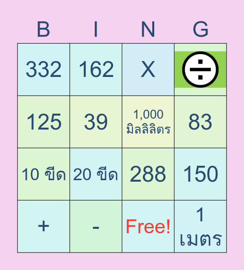 !!! คณิตศาสตร์ หรรษา !!! Bingo Card