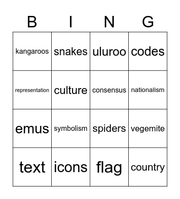 Australia and cultural icons Bingo Card