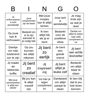 1 Maart 2022 - Complimentendag Bingo Card