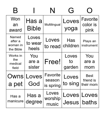 All About Women Bingo Card