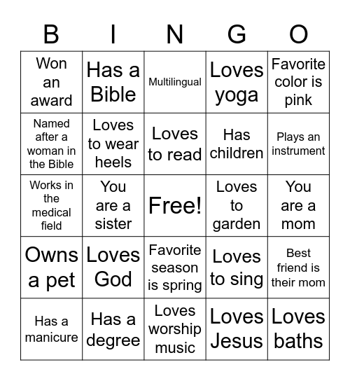 All About Women Bingo Card