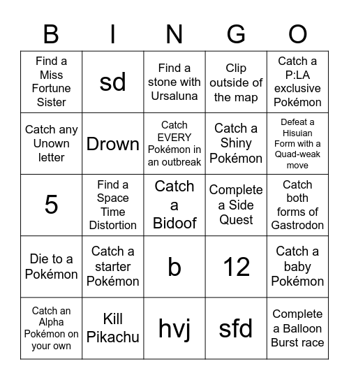 Legends Arceus Lockout Bingo Card