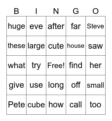 Long vowels e_e, u_v Bingo Card