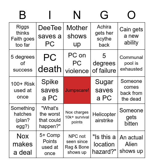 United States of the Dead Finale Bingo Card