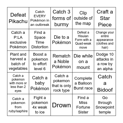 Pokemon Legends Arceus Lockout - extended Bingo Card
