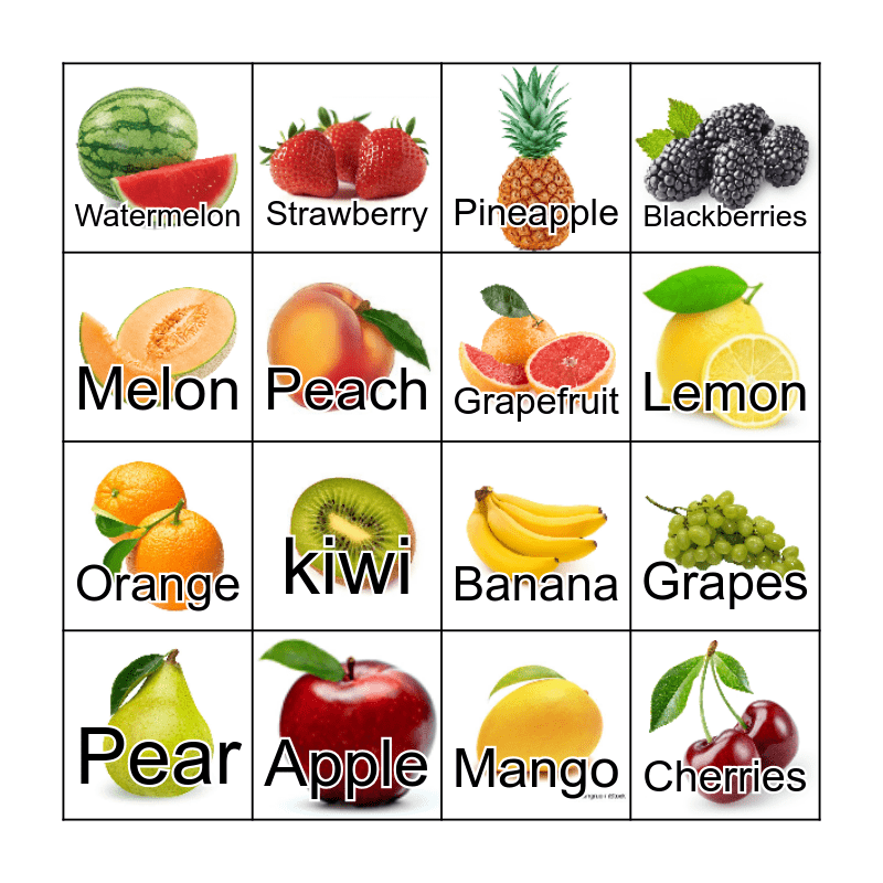 I like fruits Bingo Card