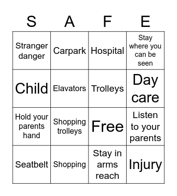 Shopping centre & carpark safety Bingo Card