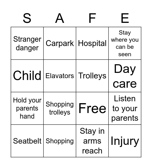 Shopping centre & carpark safety Bingo Card