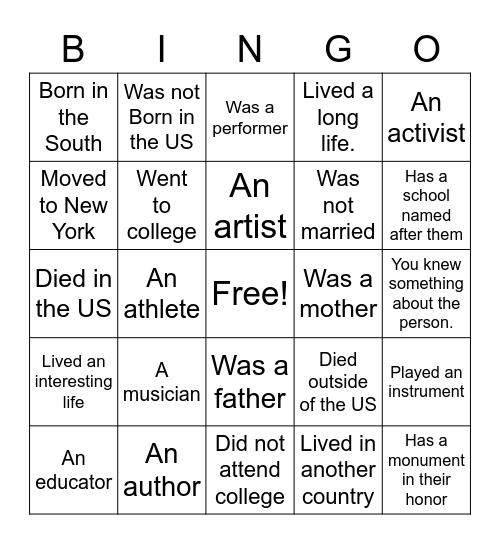 Black History Month Presentations Bingo Card