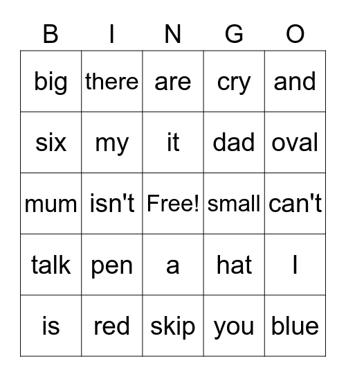 Sounds & Words Bingo Card