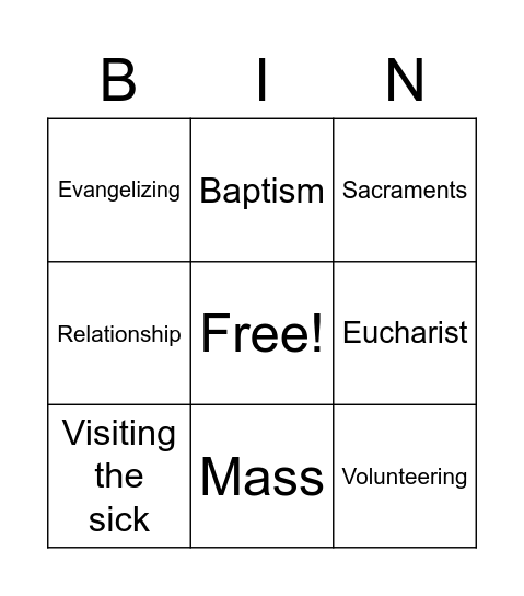 Role of the Priest Bingo Card