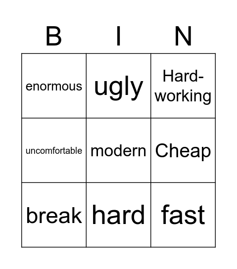 OPPOSITES Bingo Card
