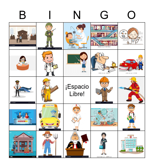 Las Profesiones y Lugares Bingo Card