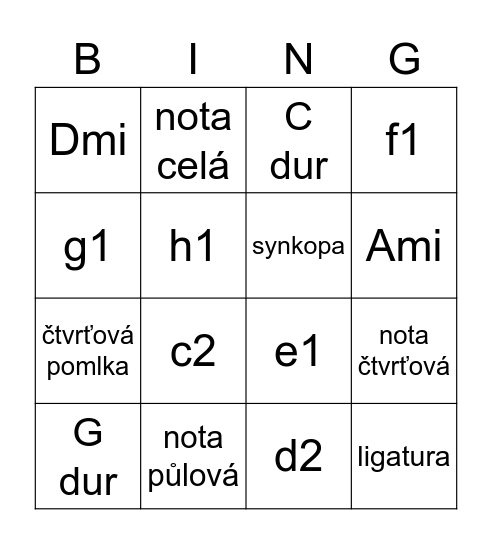 Noty/Pomlky/Akordy Bingo Card