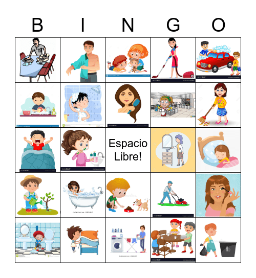 Los verbos reflexivos y Los quehaceres Bingo Card