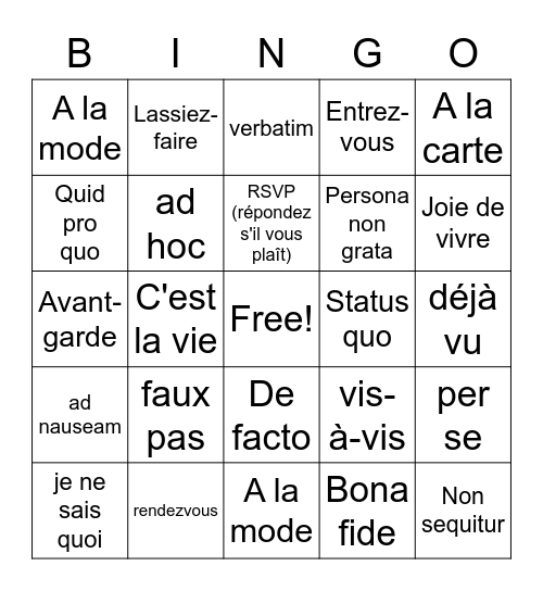 Vocab- 8th Bingo Card