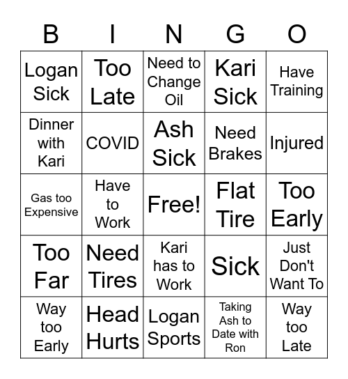 Marc Excuse Bingo Card