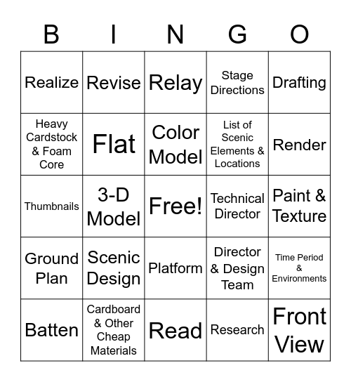 Scenic Design Bingo Card