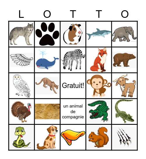 Les Animaux Bingo Card