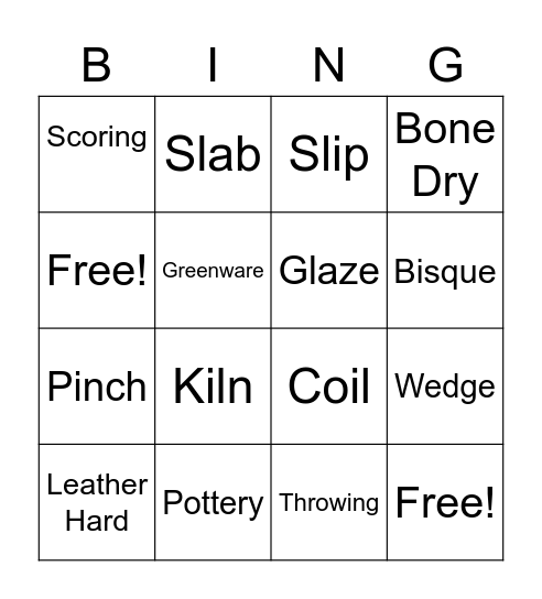 Clay Terms Bingo Card
