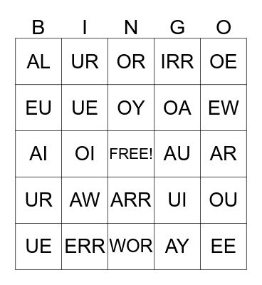 VOWEL SOUNDS Bingo Card