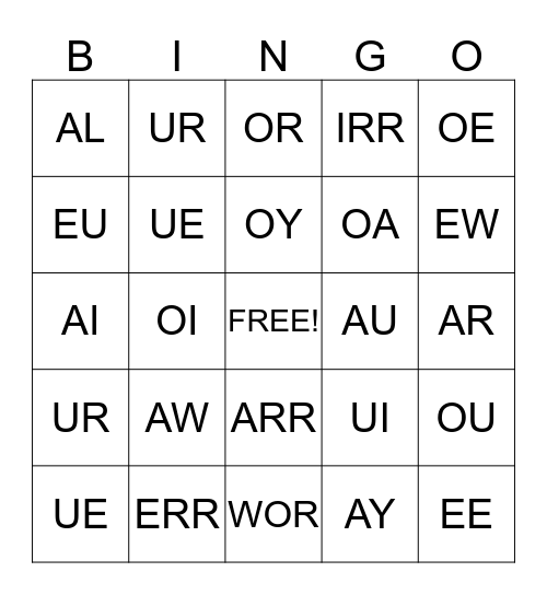 VOWEL SOUNDS Bingo Card