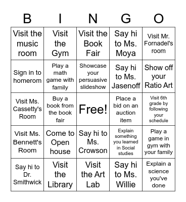 Open House Bingo Card