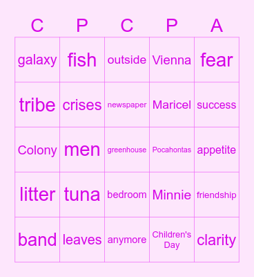 Nouns ✨ Bingo Card