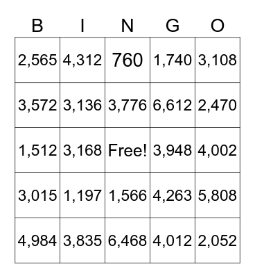 Number Bingo 4th Bingo Card