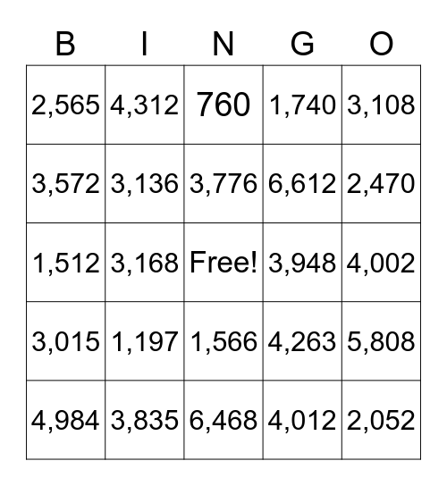 Number Bingo 4th Bingo Card