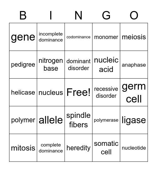 genetics Bingo Card