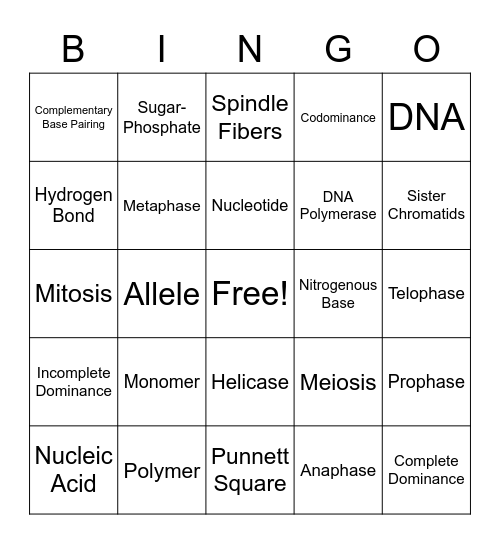 Genetics Bingo Card