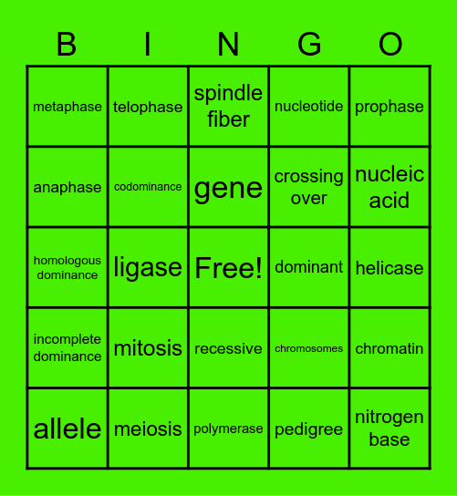 Genetics bingo Card