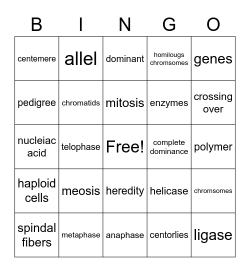 Genetics bingo Card