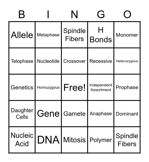 Genetics Bingo Card