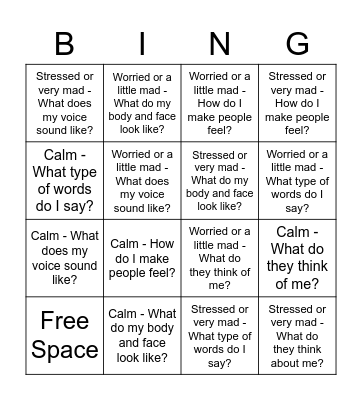 How do you feel and how does it change my feelings? Bingo Card