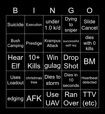 Big Puffer Warzone Bingo Card