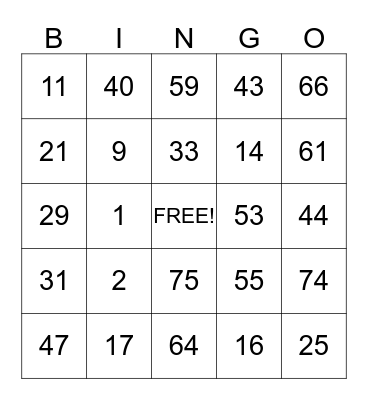 FRRC Bingo Card Bingo Card