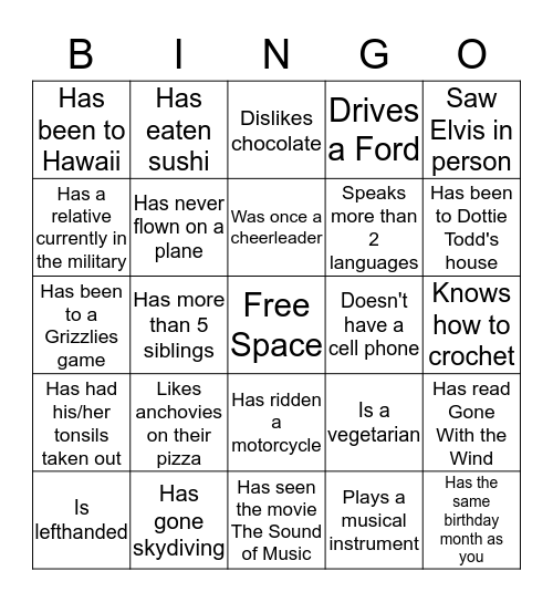 Autograph Bingo Card