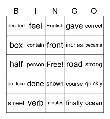 5th 100 Sight Words Bingo Card