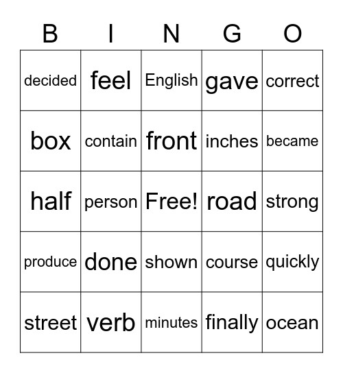 5th 100 Sight Words Bingo Card