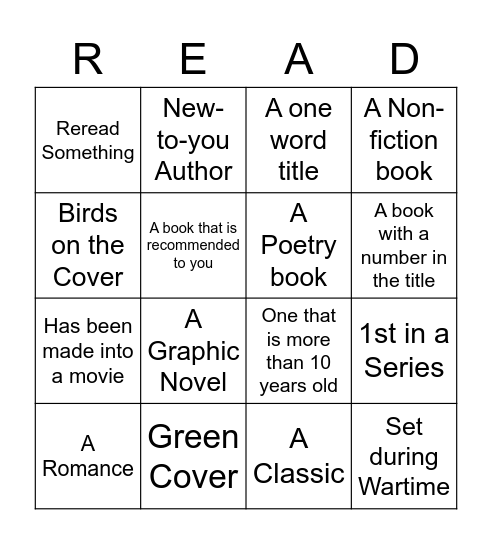 National Reading Month Bingo Card