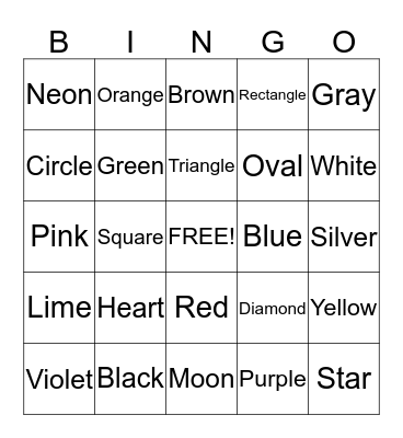 Shapes & Colors Bingo Card