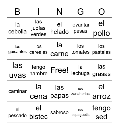 Spanish 3B Bingo Card