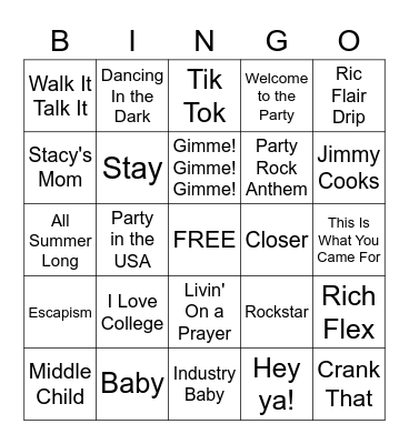 College Party 1 Bingo Card