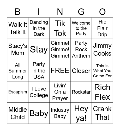 College Party 1 Bingo Card