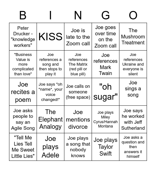 Joe Bingo Card