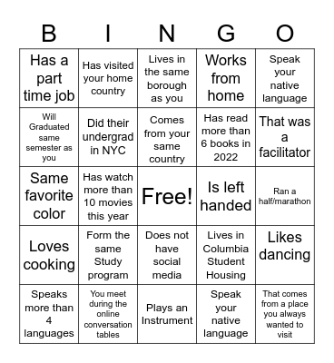 Conversation table Bingo Card